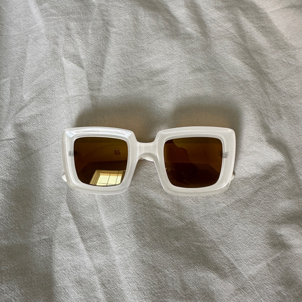 White Square Sunglasses with Brown Lenses